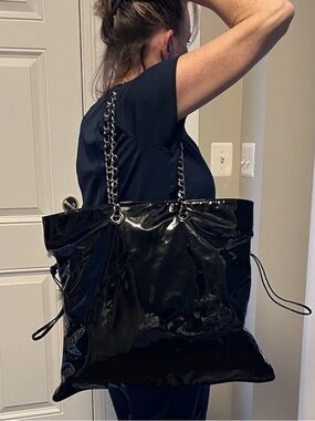 CHANEL Black Patent Leather Tote Bag